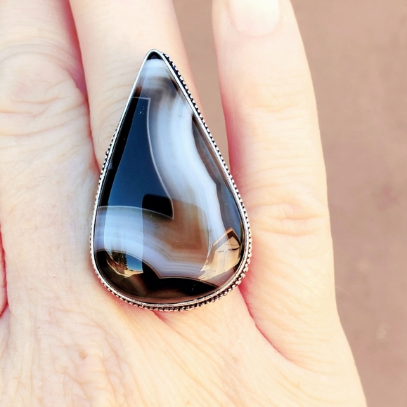 New Huge Botswana Agate 925 Silver Ring. - Picture 1 of 16